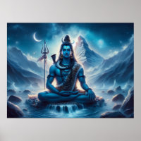 Serene Blue Cosmic Artwork Lord Shiva Meditation
