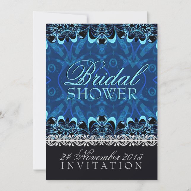 Serene Blue Eastern Tribal Batik Bridal Shower Invitation (Front)