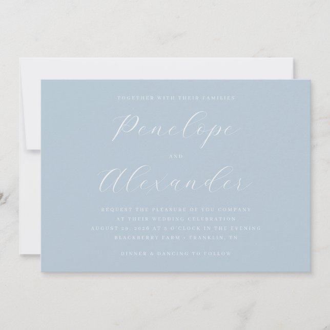 Serene Blue Elegant Calligraphy Invitation (Front)