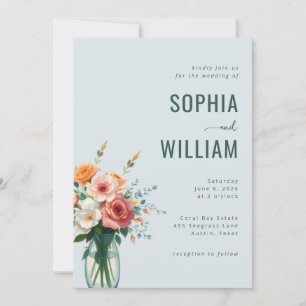Serene Blue Floral Bouquet Invitation
