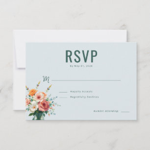 Serene Blue Floral Bouquet RSVP Card