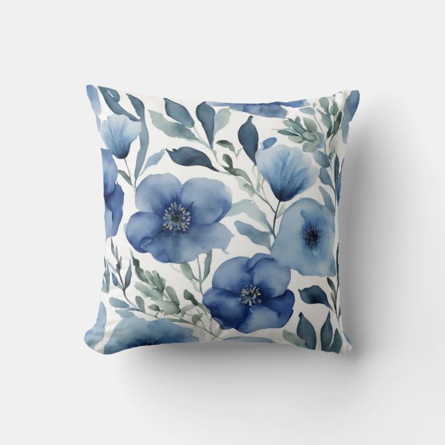 Serene Blue Floral Cushion (Front)