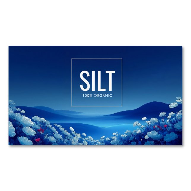 Serene Blue Floral Landscape Pink Accent Magnetic Business Card (Front)