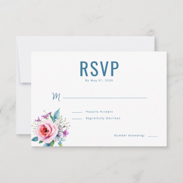 Serene Blue Floral RSVP Card (Front)