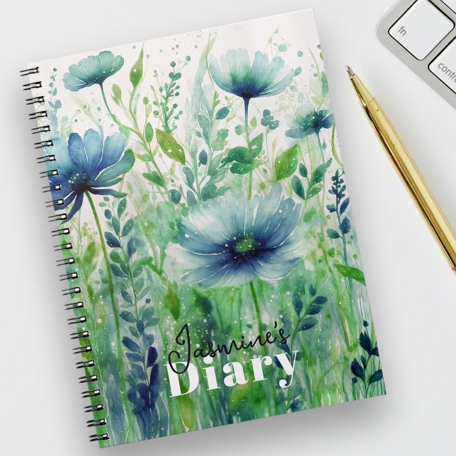 Serene Blue Floral Watercolor Elegant Diary Notebook (Creator Uploaded)
