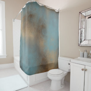 Serene Blue Gold Contemporary Abstract Artwork Shower Curtain