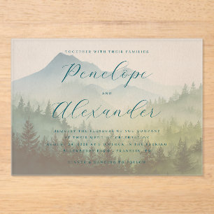 Serene Blue Green Mountain Landscape Acrylic Invitations