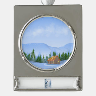 "Serene Blue Jay in Winter Snow Watercolor - Folde Silver Plated Banner Ornament
