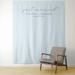 Serene Blue Just Married Calligraphy Tapestry