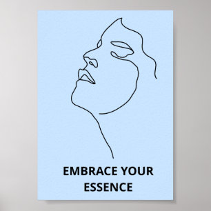 Serene Blue Line Art Woman Face Poster