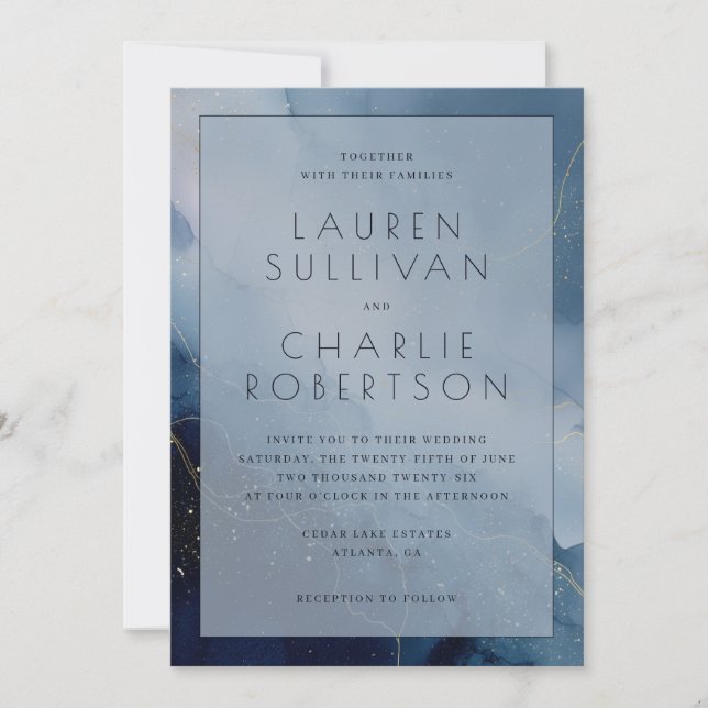 Serene Blue Marbled Elegancy Invitation (Front)