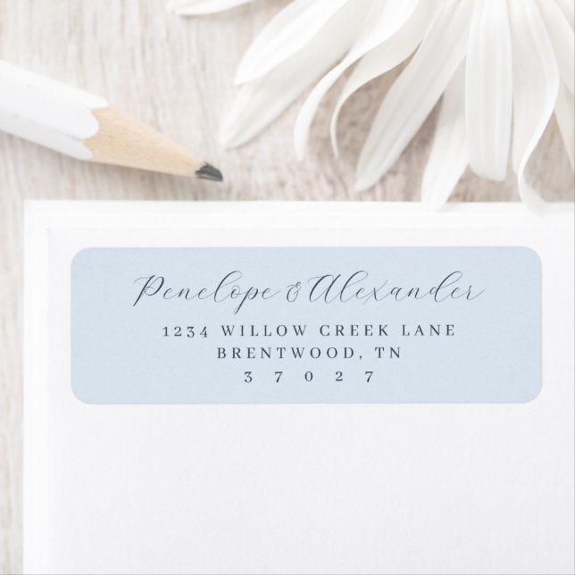 Serene Blue Minimalist Calligraphy Return Address Label (Insitu)