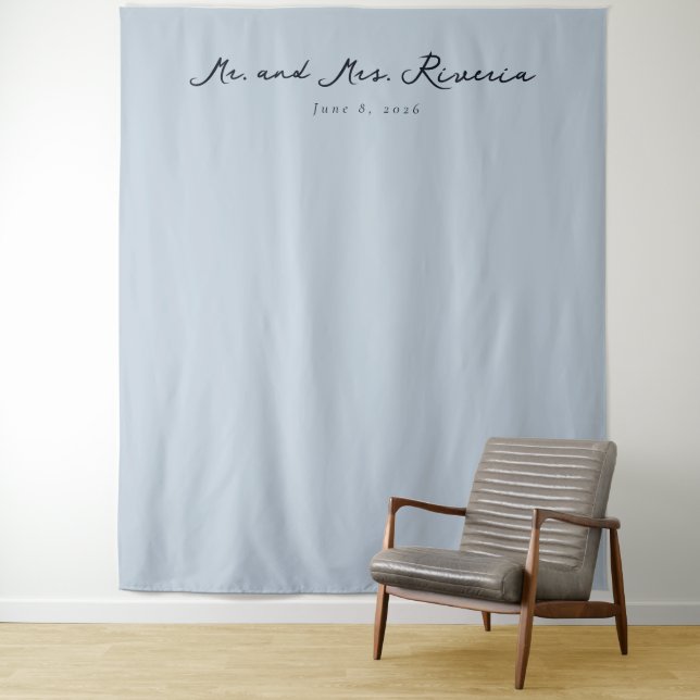 Serene Blue Minimalist Calligraphy Tapestry (In Situ)
