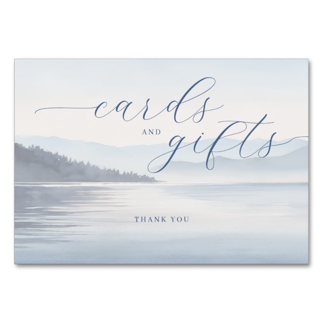 Serene Blue Minimalist Landscape Table Number (Front)