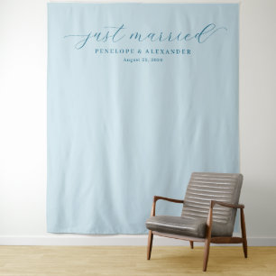 Serene Blue Minimalist Wedding Backdrop Tapestry