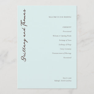 Serene Blue Minimalist Wedding Ceremony Schedule Program