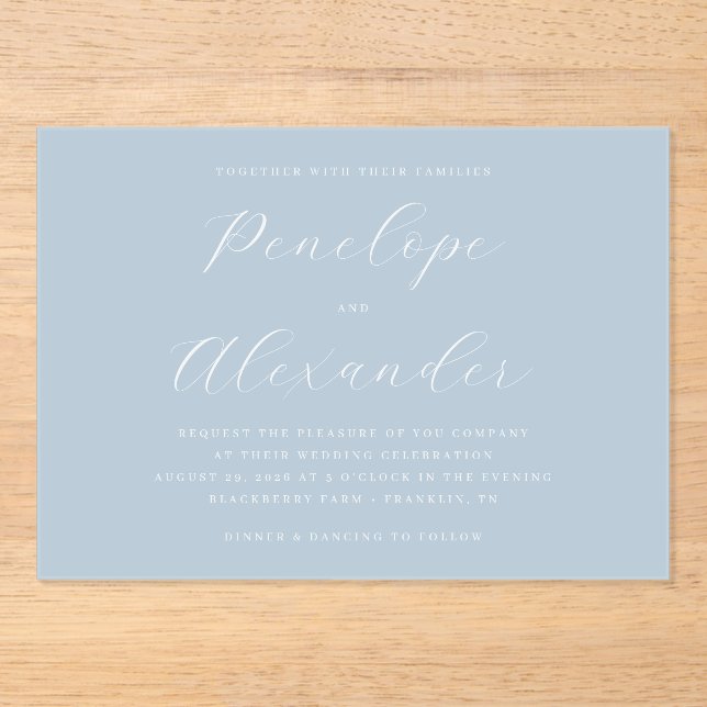 Serene Blue Minimalist Wedding Invitation (Front)