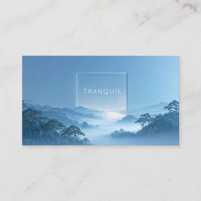 Serene Blue Mist Mountain Valley Clean Frame Business Card (Front)