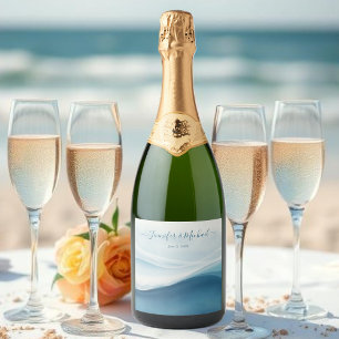 Serene Blue Modern Abstract Sparkling Wine Label