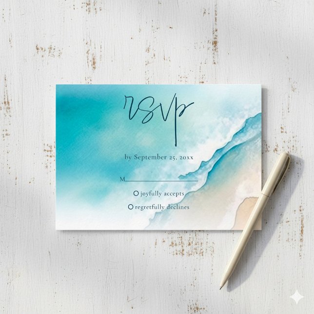 Serene Blue Ocean Beach RSVP Response Cards (Serene Blue Ocean Beach RSVP ready to fill response Card.)