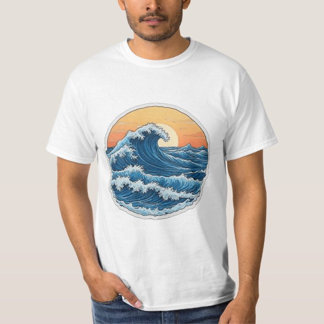 Serene Blue Ocean Waves Coastal Art T-Shirt (Front)