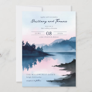 Serene Blue Romantic Landscape Invitation