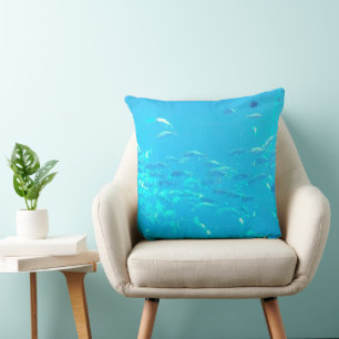 Serene Blue Sea School of Fish Ocean Waves Cushion