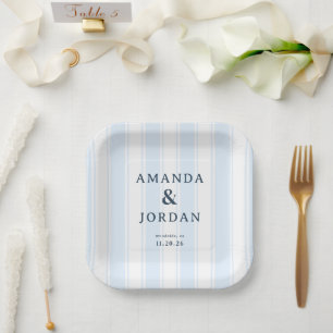 Serene Blue Stripes Paper Plate