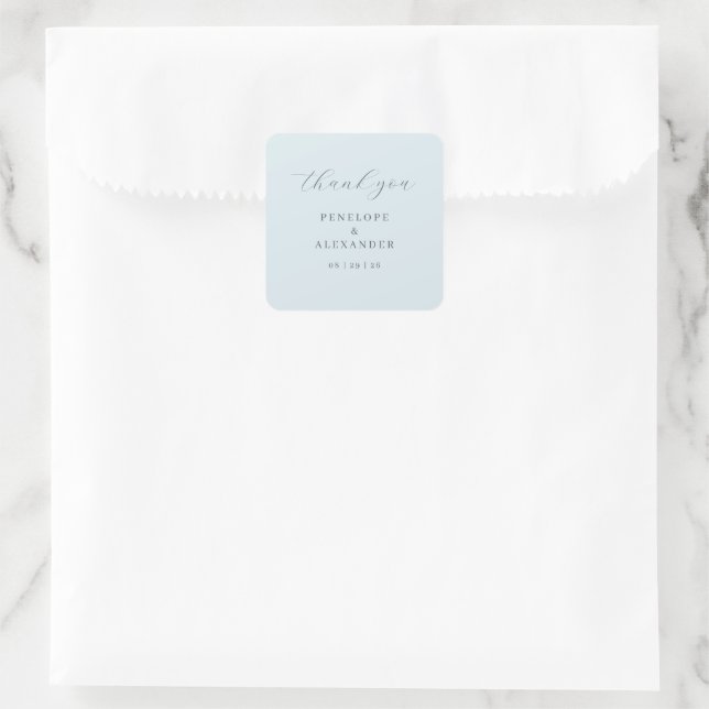 Serene Blue Thank You Card Square Sticker (Bag)