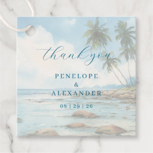 Serene Blue Watercolor Beach Scene Favour Tags