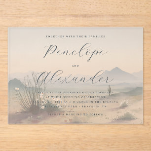 Serene Blue Watercolor Desert Landscape Acrylic Invitations