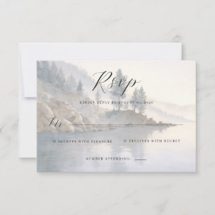 Serene Blue Watercolor Lakeside Scene RSVP Card