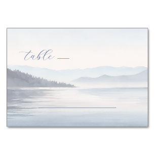 Serene Blue Watercolor Landscape Table Number
