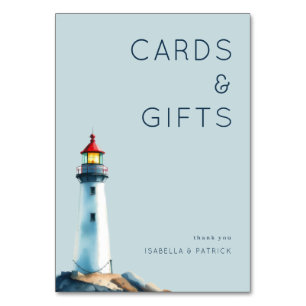 Serene Blue Watercolor Lighthouse Table Number