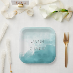 Serene Blue Watercolor Paper Plate