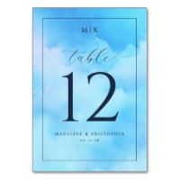 Serene Blue Watercolor Table Number