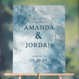 Serene Blue Watercolor Wedding Sign