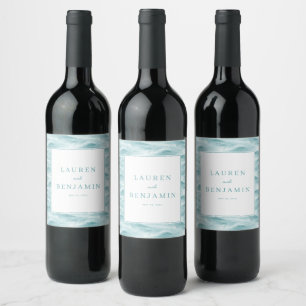 Serene Blue Wave Ocean Wine Label