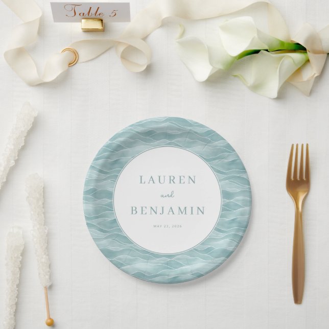 Serene Blue Wave Oceanic Paper Plate (Wedding)