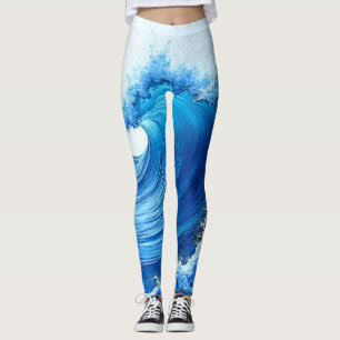 Serene Blue Wave Splashes Leggings