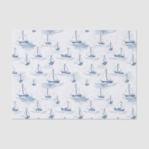 Serene Blue White Sailing Boats on Sea Pattern Tissue Paper