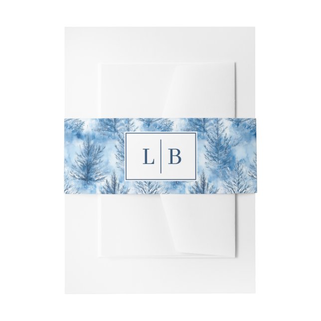 Serene Blue Winter Pine Trees Invitation Belly Band (Front Example)