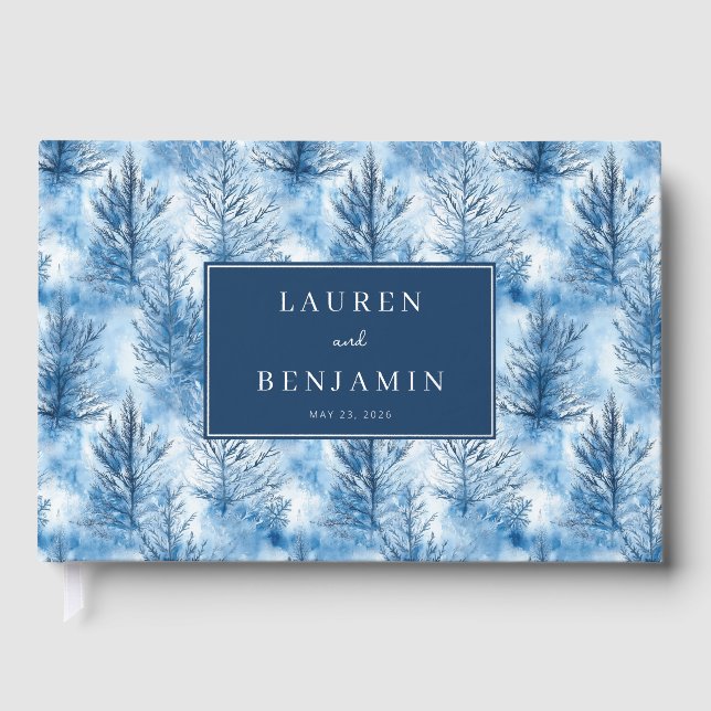 Serene Blue Winter Tree Forest Guest Book (Front)