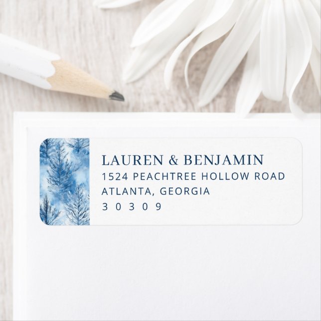 Serene Blue Winter Trees Return Address Label (Insitu)