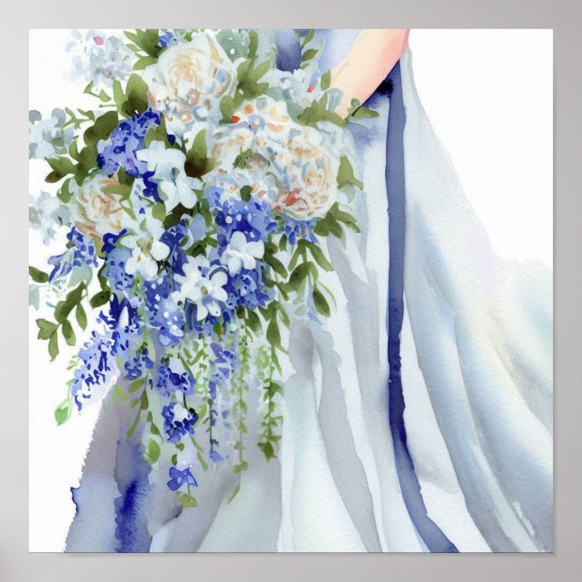 Serene Blues, Bridal Cascading Bouquet 2, Poster (Front)