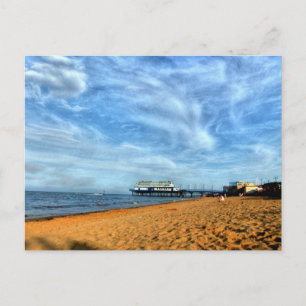 Serene Bright Beach With Pier & Marbled Clouds Postcard