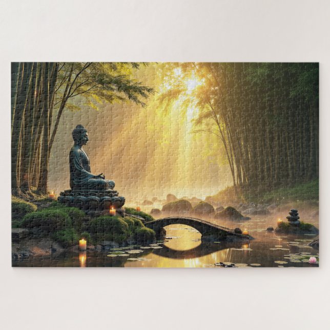 Serene Buddha Statue in a Peaceful Bamboo Forest  Jigsaw Puzzle (Horizontal)