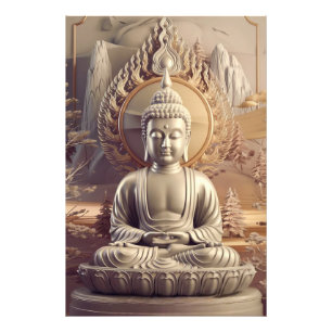 Serene Buddha Statue in Tranquil Landscape 3D  Photo Print