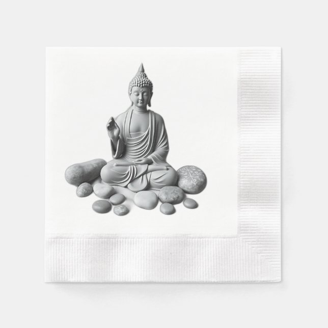 Serene Buddha with Stones and Plants Napkin (Front)