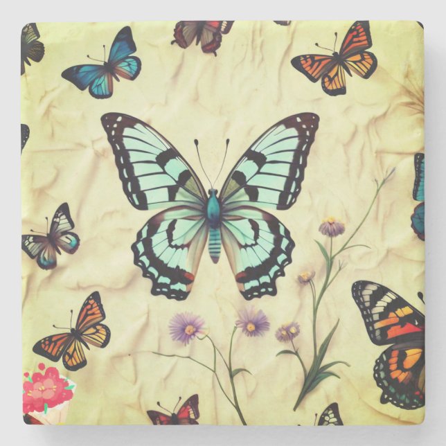 "Serene Butterfly Elegance" Stone Coaster (Front)